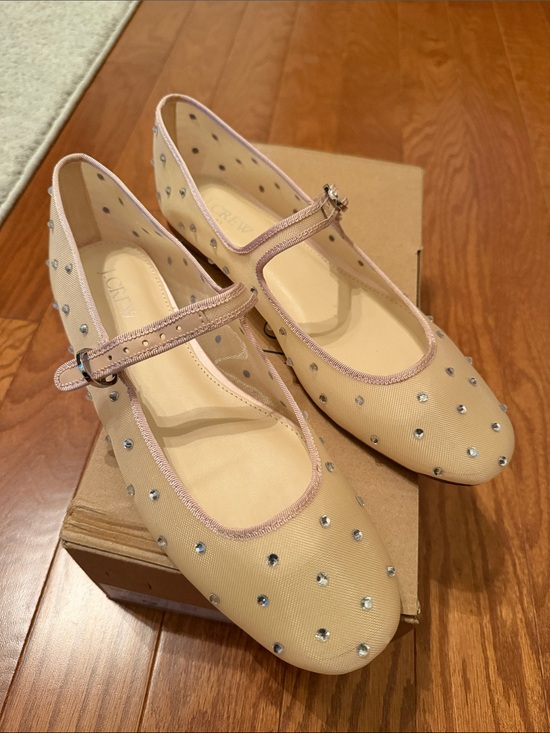 J. Crew Shoes - NEW J. Crew Nude Mesh Mary Jane Flats with Rhinestone Studs